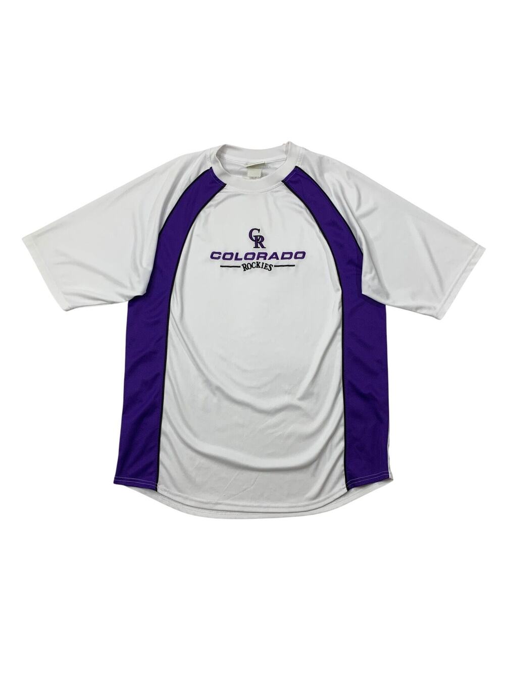 Vintage Colorado Rockies T Shirt Mens L Large White Purple Lee Sport Performance
